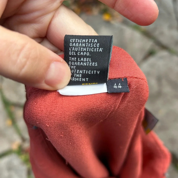 FENDI Orange Ruffle Front Silk Skirt, size 44 - Picture 9 of 12